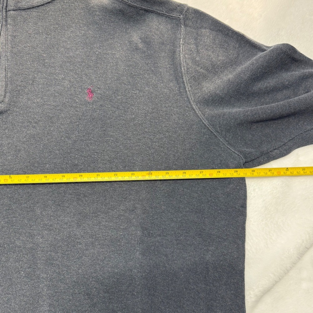 Vintage Polo Ralph‎ Lauren Men's 2XL Gray Pony Ribbed Quarter Zip Pullover - Picture 7 of 8